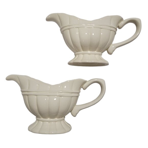 Vintage Set of 2 Art Deco Cream-Coloured Ironstone Gravy Boats - Picture 1 of 8